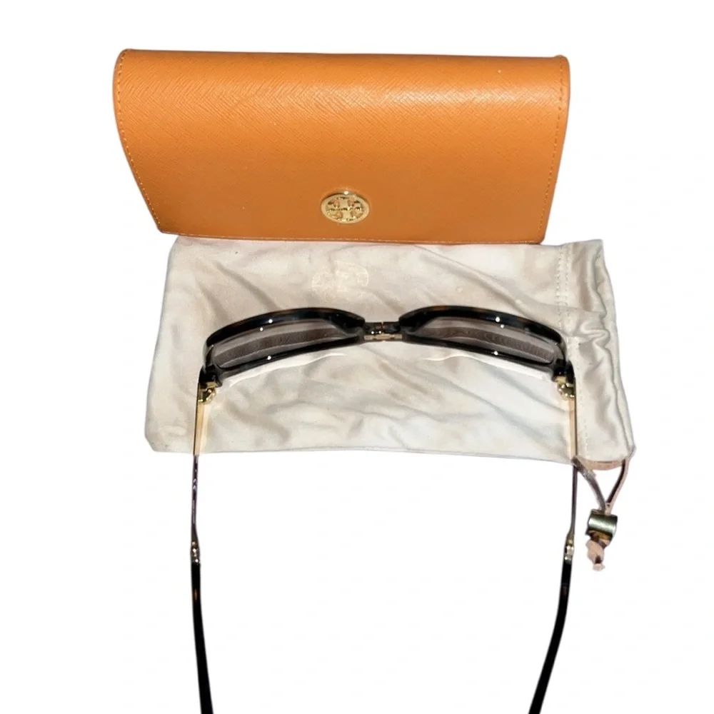 Tory Burch brown tortoise folding sunglasses with dark brown lens